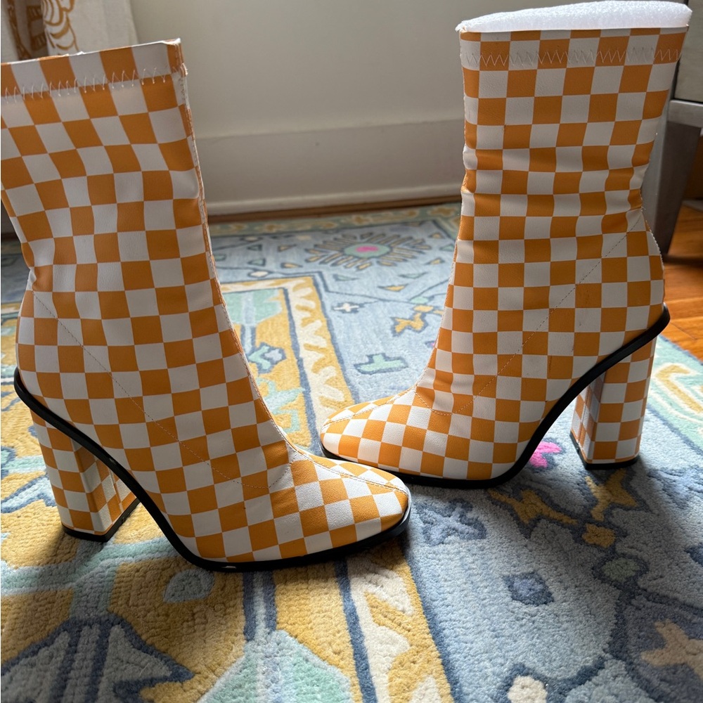 Yellow Checkered Women's Boots